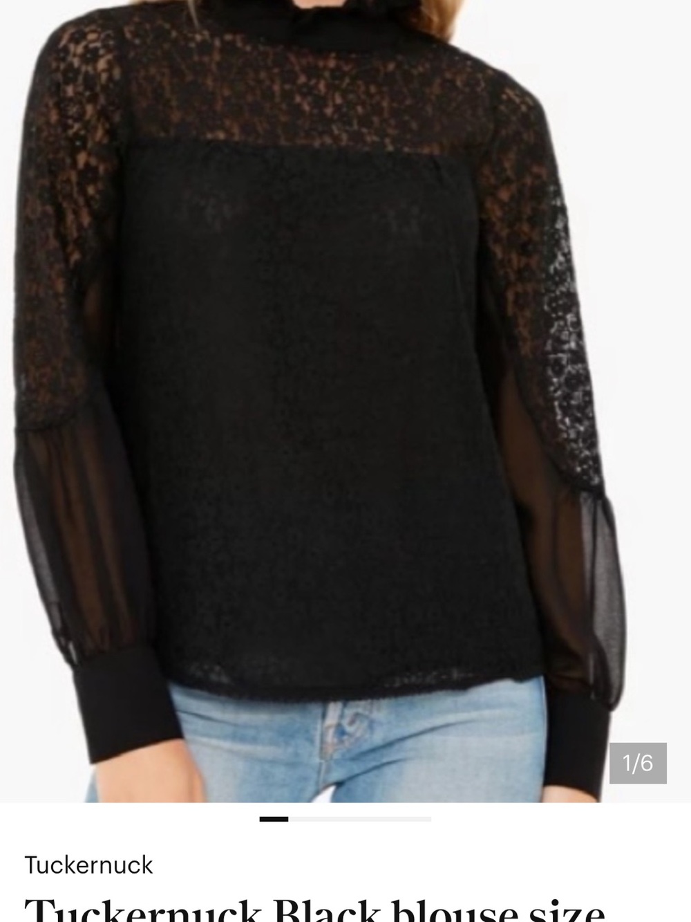 Tuckernuck Black Lace & Sheer Sleeve Blouse